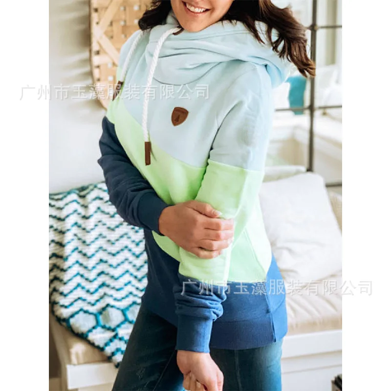 

European and American pullover round neck stitching jacket temperament commuter women's sweater