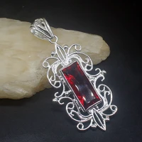 gemstonefactory jewelry big promotion 925 silver rectangle red garnet shiny women ladies mom gifts necklace pendant 20213866