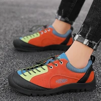 fashion colorful mens hiking shoes high quality suede leather outdoor sneakers trekking shoes men non slip hiking sneakers men