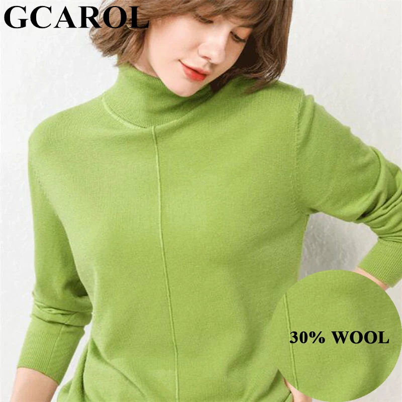 Женская водолазка GCAROL, яркий свитер с содержанием шерсти 30%, теплый трикотажный джемпер, вязаный кашемировый пуловер большого размера для офиса, стрейчевый свитер размера 2XL