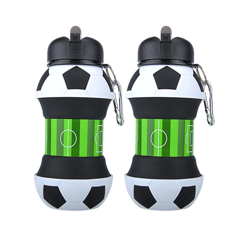 2 PC Football Креативная пластиковая футбольная Спортивная бутылка для воды с соломинкой, Экологичная герметичная Складная портативная Питьевая Посуда 550 мл - Цвет: 2 PC Football