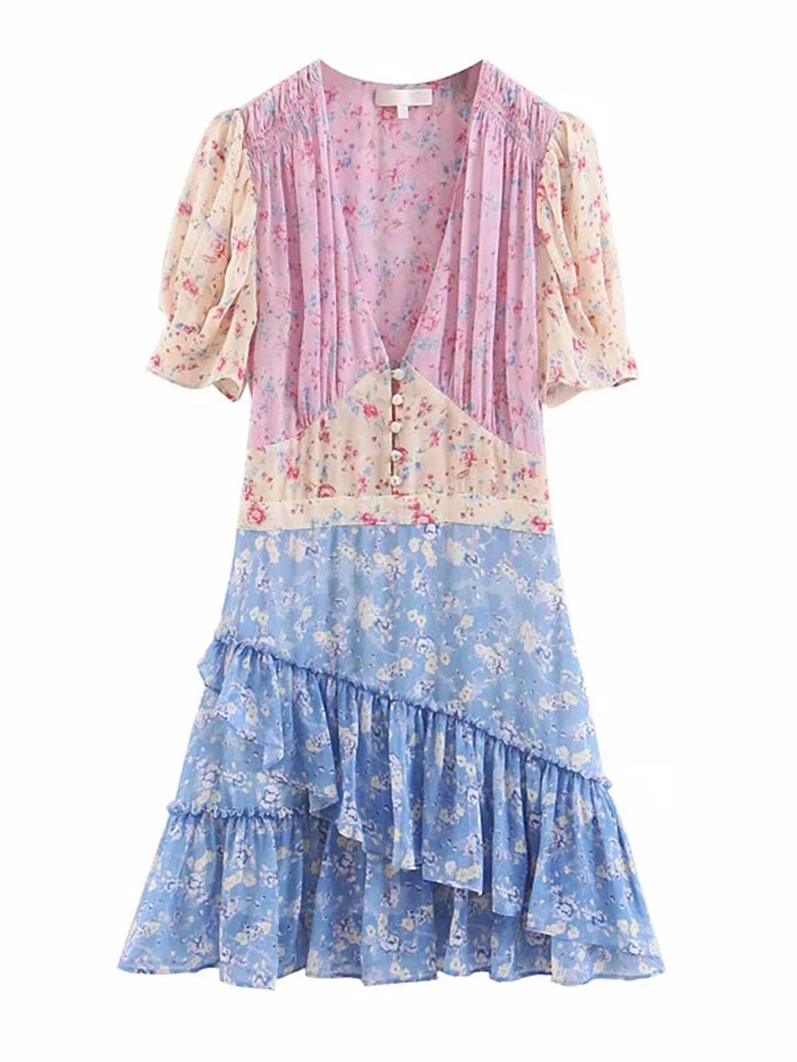 Женское мини платье с рукавами фонариками Boho Chic летнее v образным вырезом и