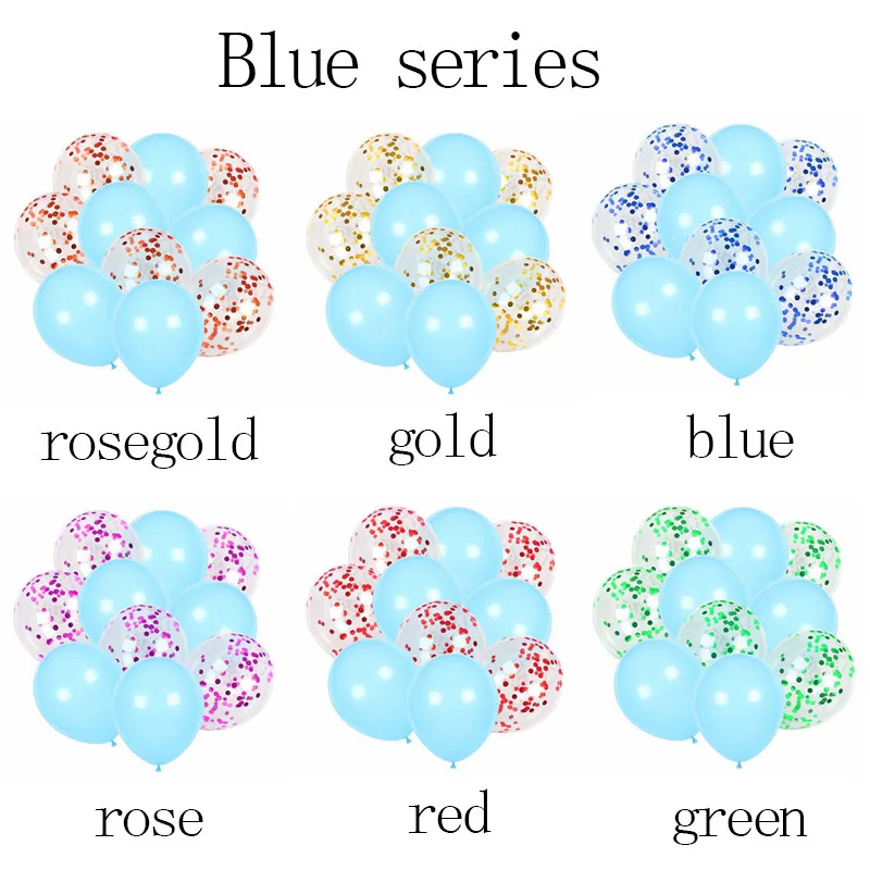 Blue series 10 шт./партия, 12 дюймов, розовое золото, конфетти-блестки, прозрачный латексный шар, Оранжевый Надувной Воздушный Свадебный шар, украшение для дня рождения - Цвет: Blue series