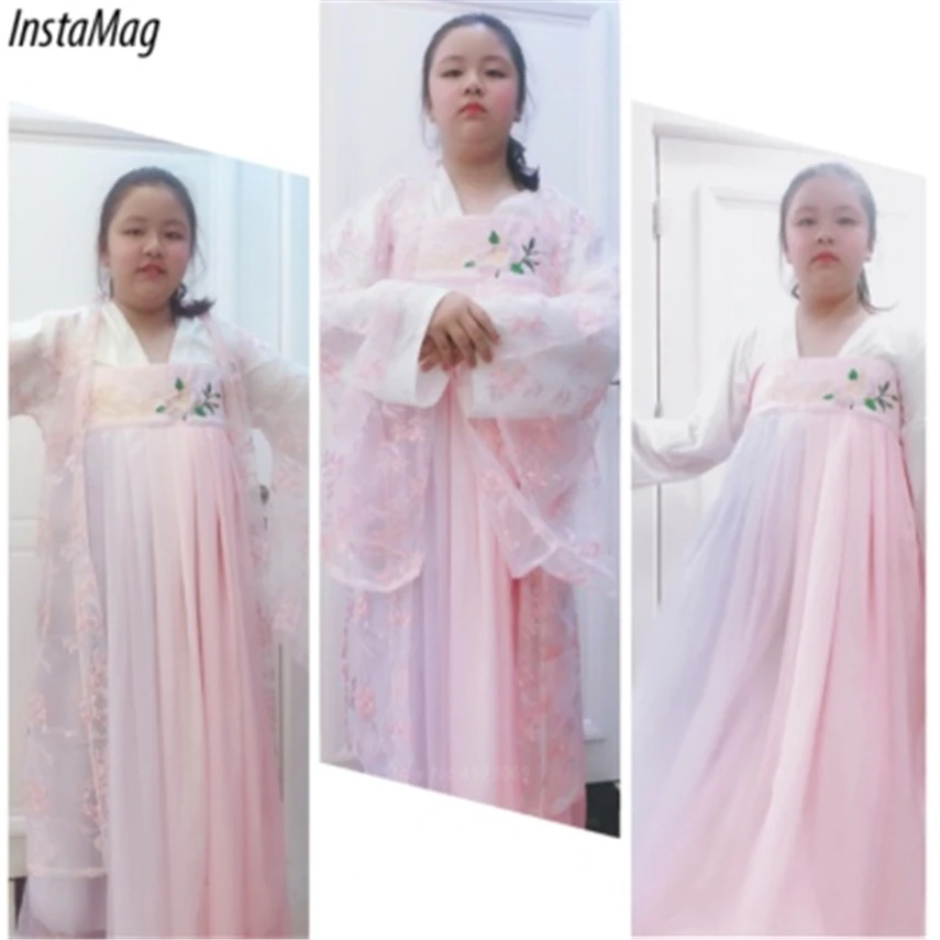 

Fairy Ancient Chinese Costume for Women Tang Suit Hanfu Dress Vintage Top Long Robe Folk Cherry Blossoms Cosplay Carnival Party
