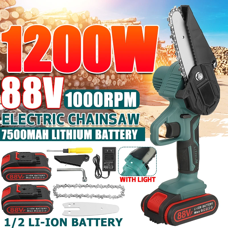 

4 Inch 88Vf 1200W Mini Electric Chain Saw with 1/2 Battery Pruning One-handed Garden Tree Logging Tool Woodworking Power Tools