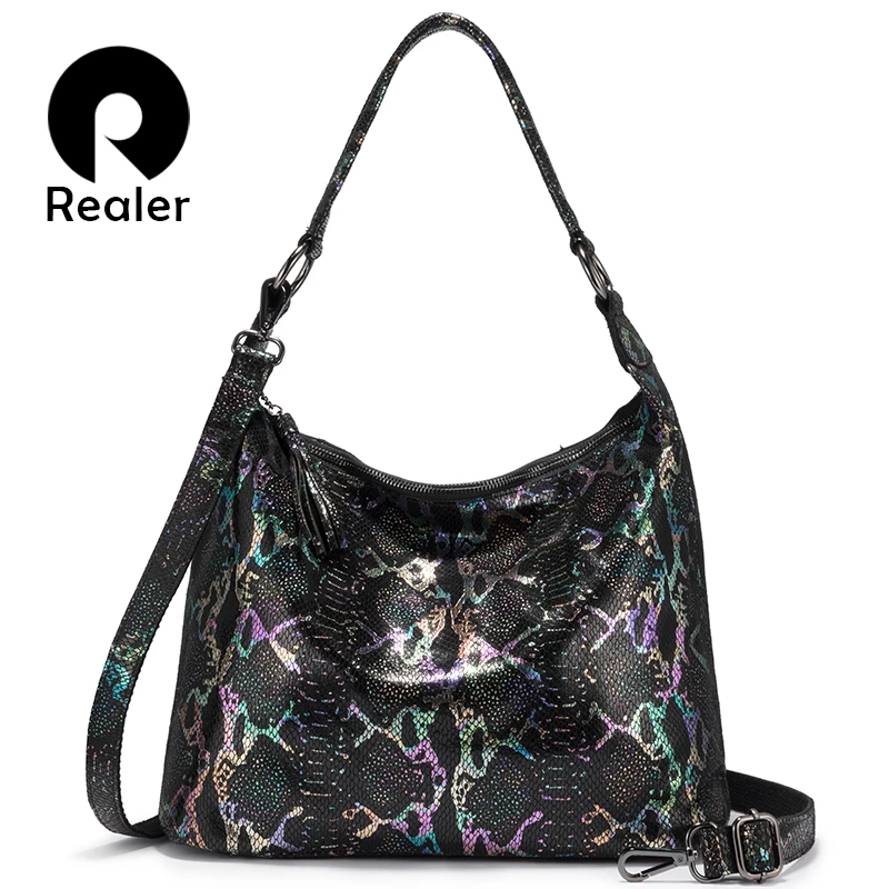 Женская сумка на плечо натуральная кожаная REALER для дам 2019 сумки женские