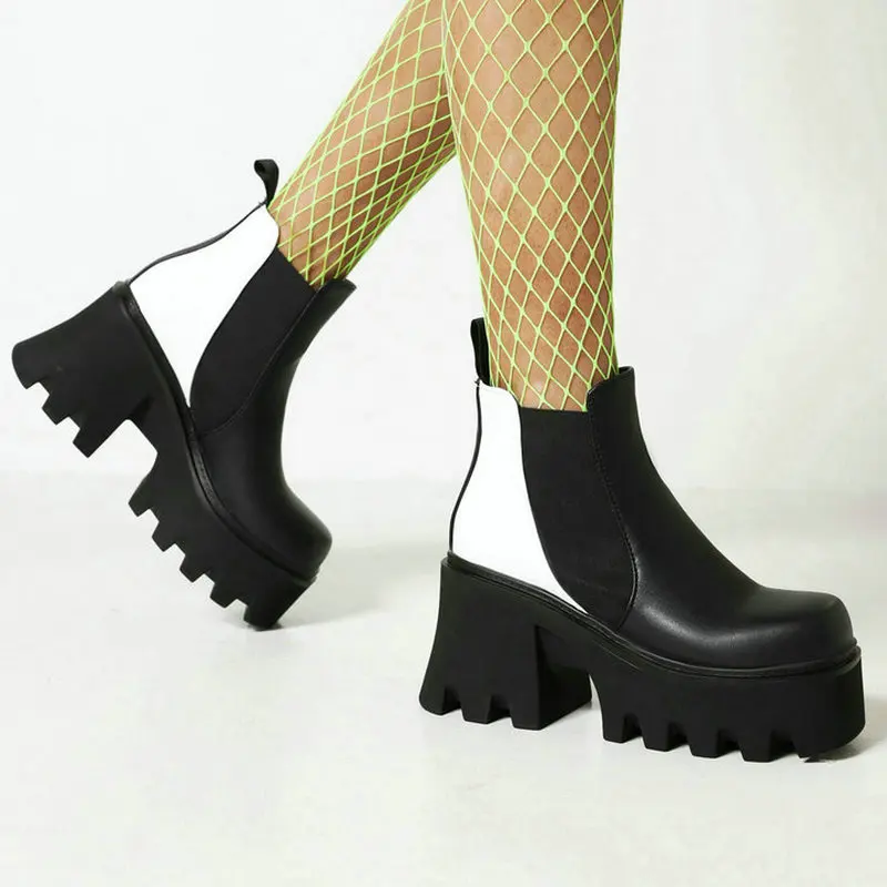 

Женские ботильоны на платформе и высоком устойчивом каблуке, мотоциклетные ботинки из искусственной кожи с принтом зебры, женские ботинки ...