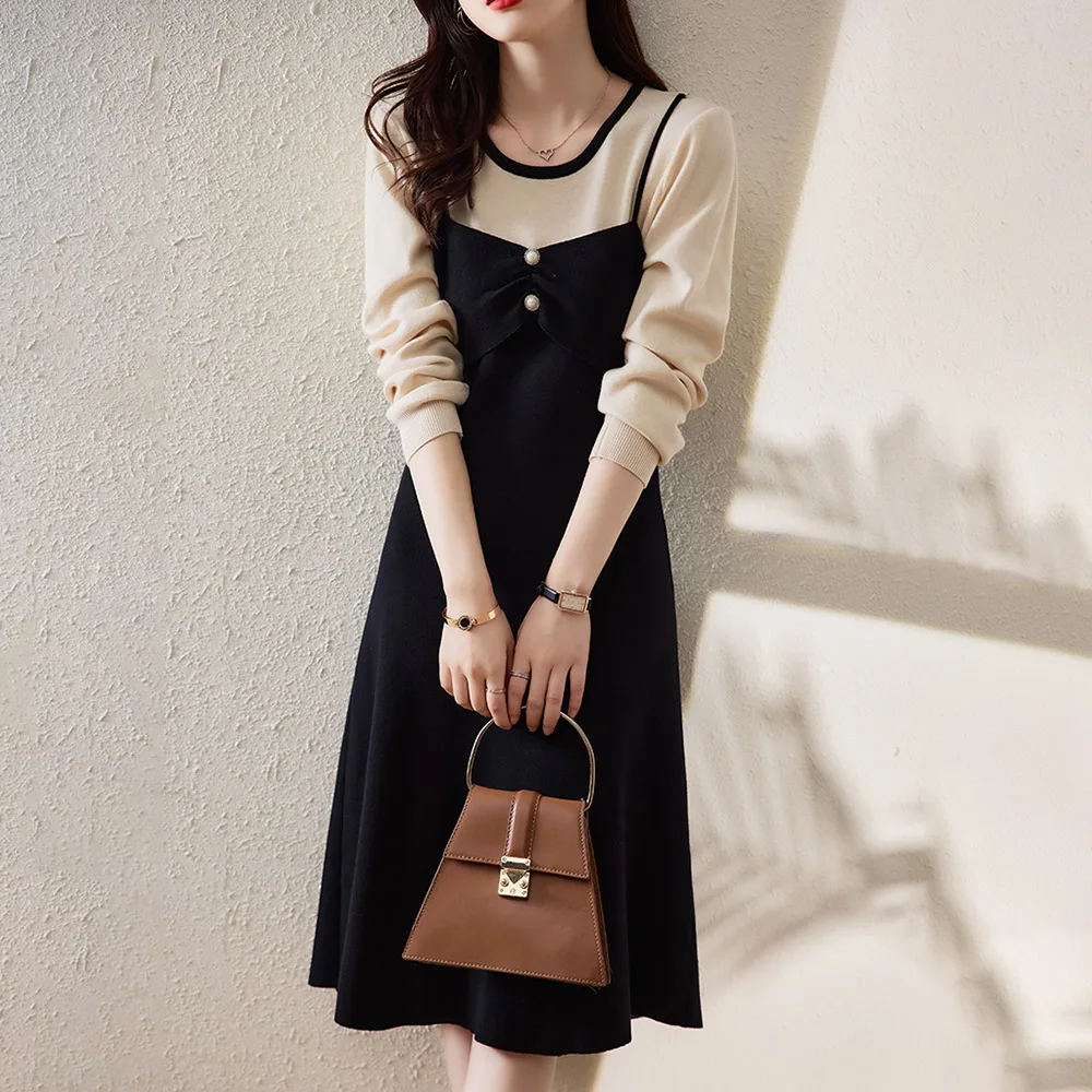 Осенняя одежда женское платье в стиле пэчворк во французском темпераментное