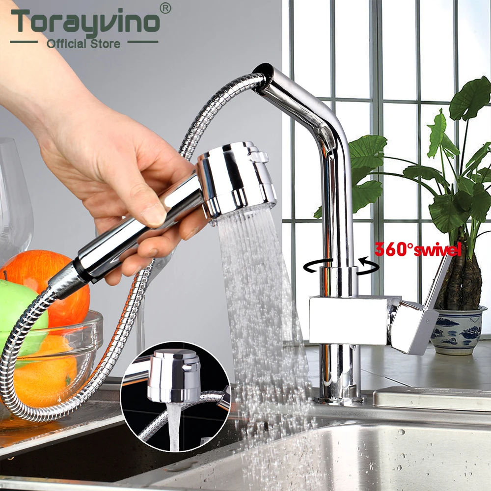 

Torayvino Pull Out Kitchen Faucet Spray 360 Rotation Single Handle Basin Sink Deck Mounted Faucets Hot And Cold Mixer Water Tap