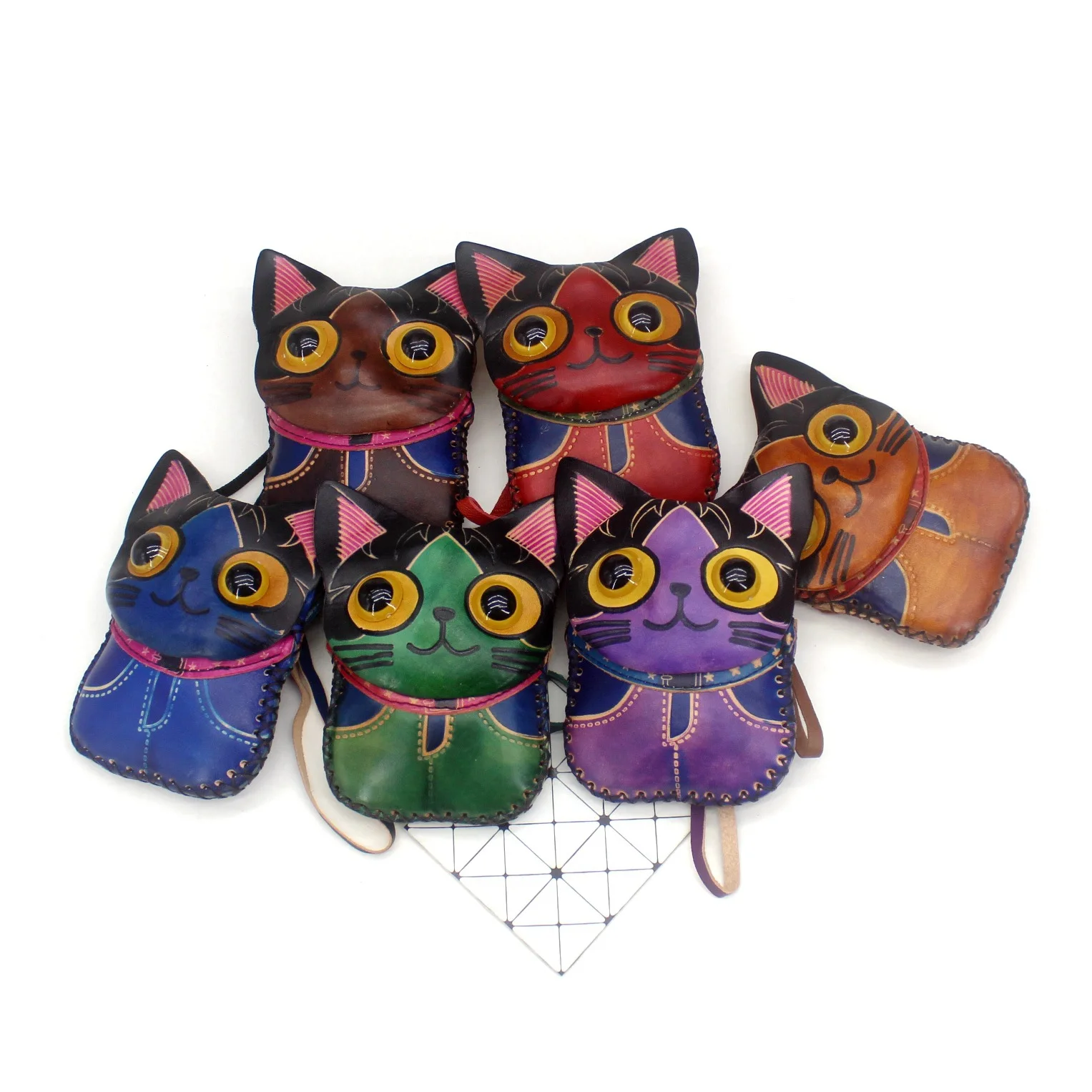 Кошельки из натуральной воловьей кожи с резьбой кошки кошельки для мелочи