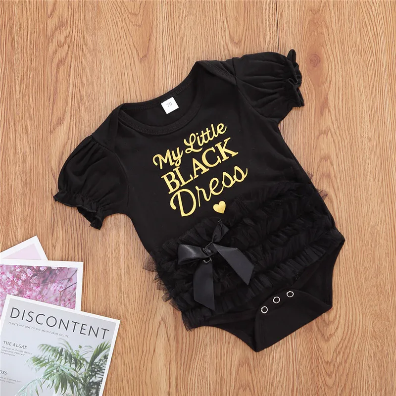 

Toddler Baby Girls Summer Romper Pretty Sweet Lace Short Sleeve O-Neck Covered Button Letter Bow Lace Romper Dress Outfit 0-12M