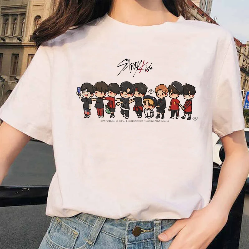 Kpop Stray Kids/Женская Футболка K Pop StrayKids, футболка в стиле хип-хоп, Корейская кавайная футболка в стиле Харадзюку, футболки в стиле хип-хоп для женщин