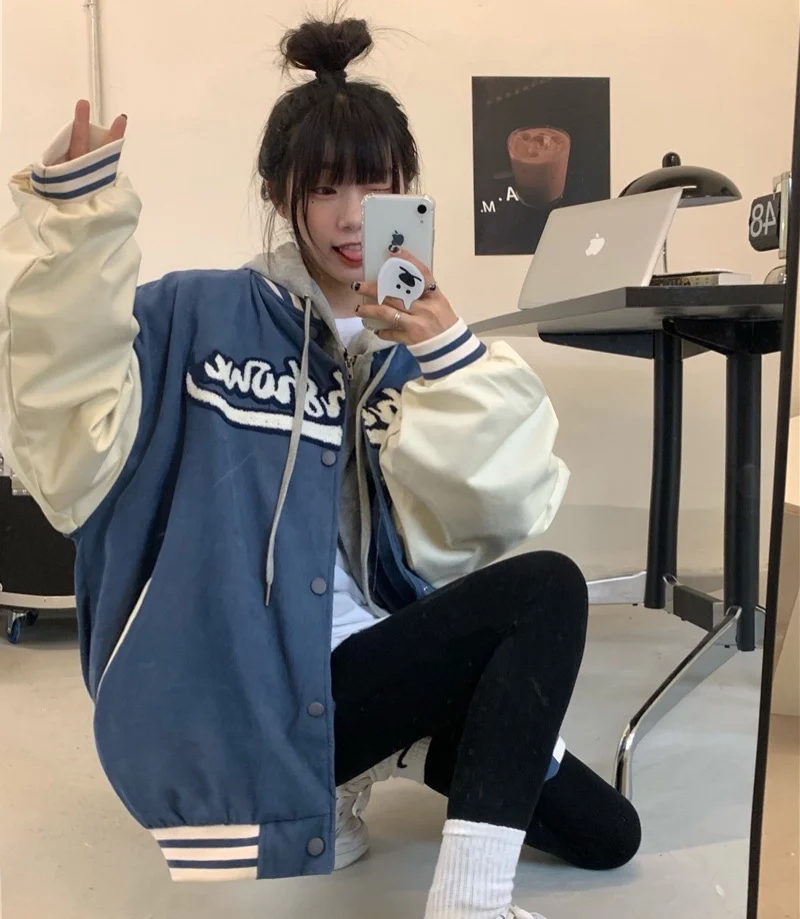 

Женская бейсбольная куртка-Униформа с вышивкой в виде букв, сезон 2021, новая свободная куртка в стиле Джокер с толстым пальто