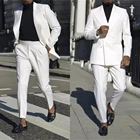 Двубортный Блейзер, белый мужской костюм с широким лацканом, приталенный костюм для свадьбы, выпускного вечера, костюм для жениха, мужской костюм для свадьбы (пиджак + брюки)