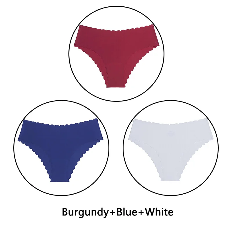 Burgundy Blue White 3 шт./партия, сексуальные трусики с оборками женский сексуальный бесшовный трусики с низкой посадкой, однотонное мягкое нижнее белье, женские Ультра тонкие трусики, нижнее белье - Цвет: Burgundy Blue White