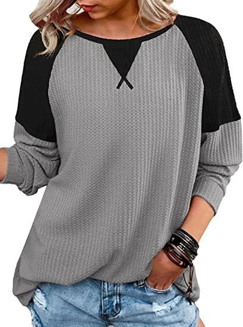 

2021 Fashion Women Sweater Casual Hot Sale Round Neck Pullover Contrast Color Stitching Loose Large Size Knitted Sweater