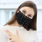 Женские маски для лица с кружевом и жемчугом, модные черные цветные дышащие моющиеся маски с УФ-защитой и заушными петлями