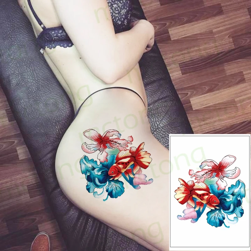 Водостойкая Временная тату наклейка Лев розовая бабочка цветок Обложка имитация