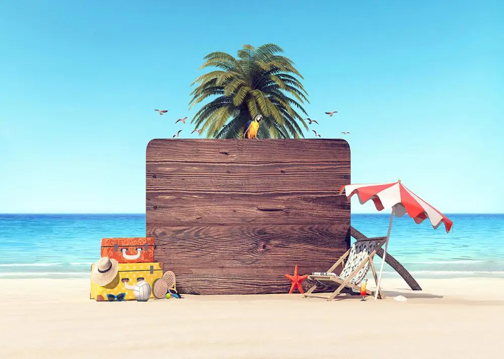 

Photography backdrop Summer sky sea sunshine beach coconut tree photo background studio prop photophone photocall decor