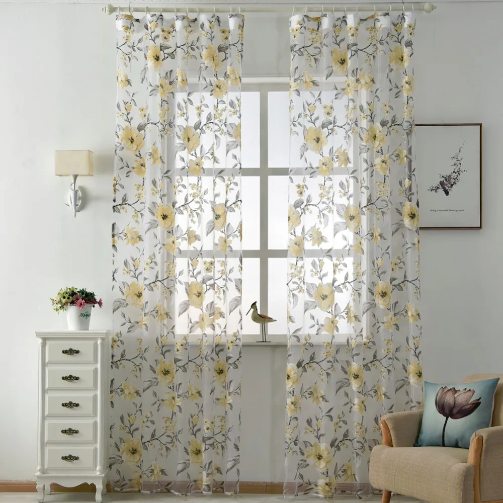 Floral Tulle Curtain For Living room Bedroom Printed Voile Sheer Window Treatment Purple for Kitchen Blinds Drapes | Дом и сад