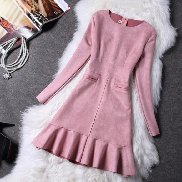 Женское облегающее Замшевое платье элегантное рождественское с длинным рукавом