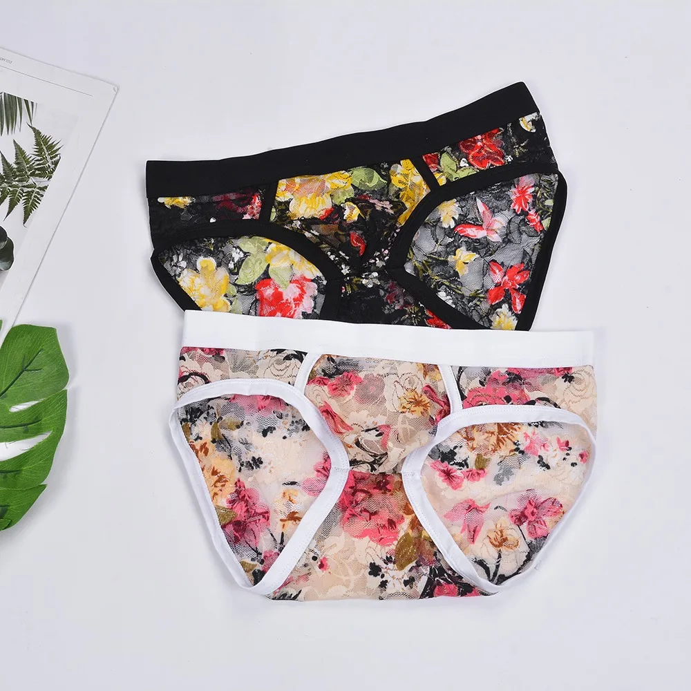 

WENYUJH Men Briefs Lace Printing Breathable G-Strings & Thongs Man Briefs Mesh Thong Transparent Sexy Men's Underwear Panties