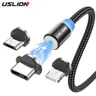 Магнитный кабель USLION USB Type-C со светодиодной подсветкой, для iPhone 12, 11, Xiaomi, Samsung, 1 м, 2 м