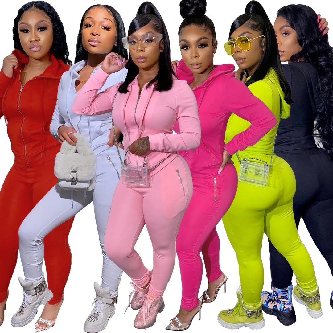 

Winter 2021 Women Tracksuit Sweatsuit 2 Piece Set Fall Winter Clothes Solid Color Two Piece Sweat Suits Sets Hoodies Set