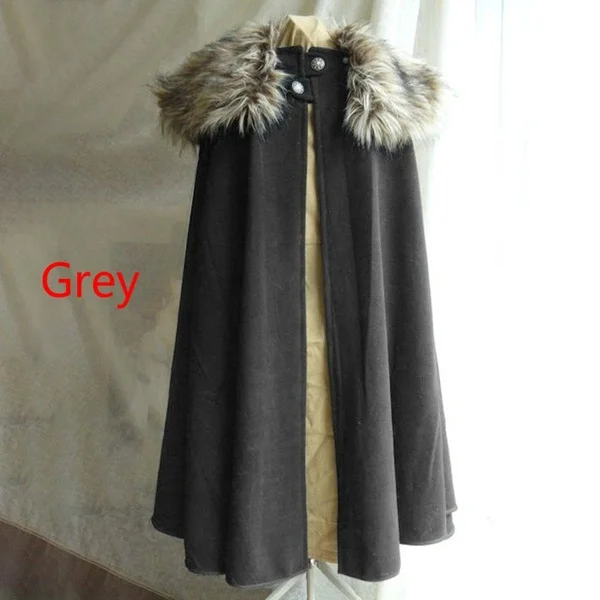 hot sales Medieval Men's Fashion Celtic Viking Wool Cape Coat Vintage Ranger Gothic Style Fur Collar Cloak | Тематическая