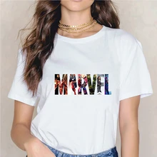 MARVEL Letter Graphic T-Shirt Fashion Short Sleeves Casual Tshirt Women Marvel T Shirts Unisex Ladies Tops Tees Girlfriend Gifts