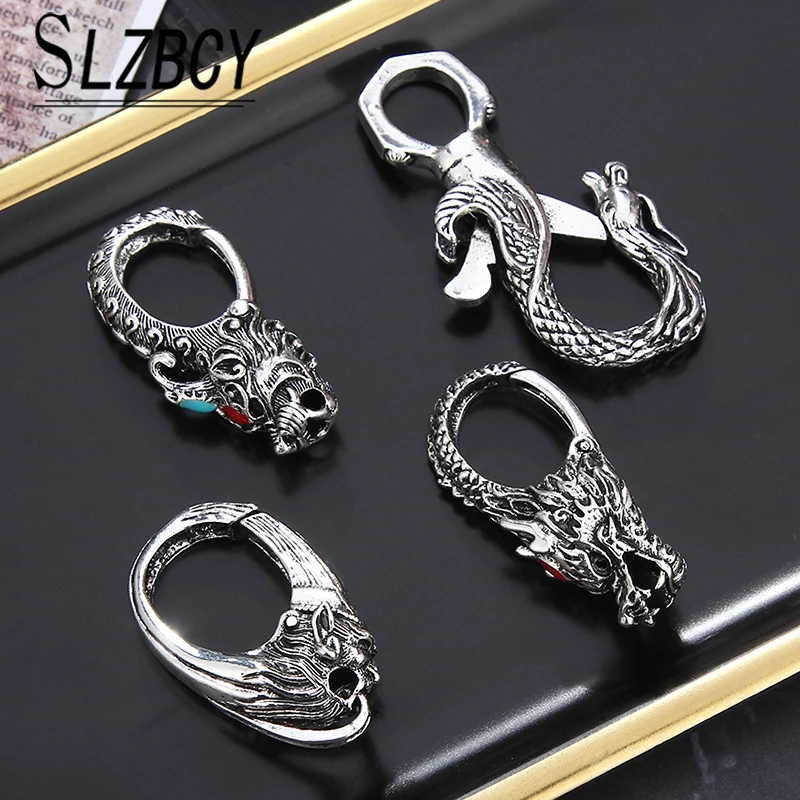 Брелок для ключей в виде головы дракона винтажный серебристый | Украшения и