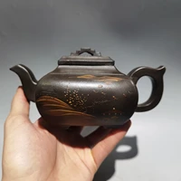 7chinese yixing zisha pottery hand carved mixed quartet landscape pot black sand mud teapot pot tea maker office ornaments