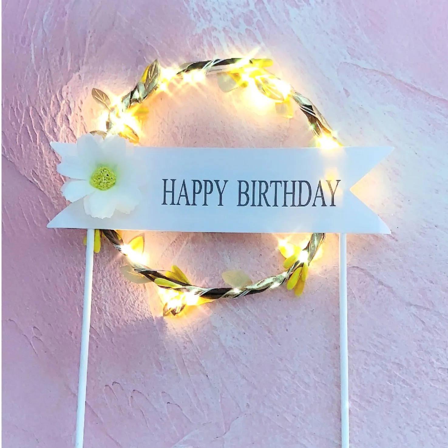High Quality DIY LED Light Up Garland Wreath Baking Decor Cake Toppers Happy Birthday Party Decoration Surprise | Дом и сад