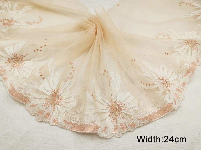 3 ярда 16-26 см желто-коричневая сетка с вышивкой кружевное изделие ручной работы DIY