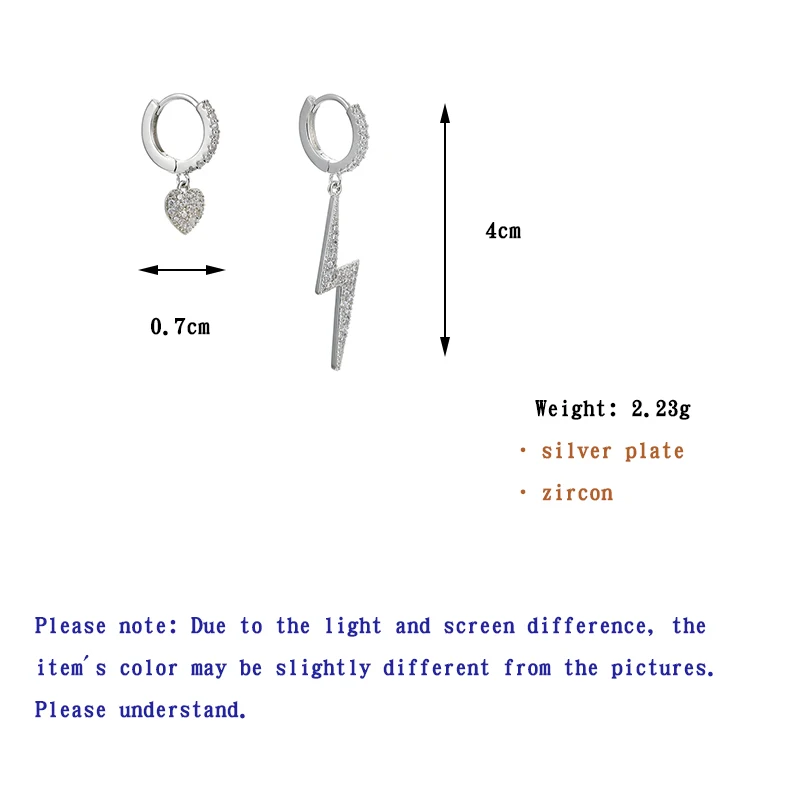 

ONYSS High Quality Sliver Plated Heart Light Shape 3A Zircon Shinny Clip-on Earrings for Women 2021