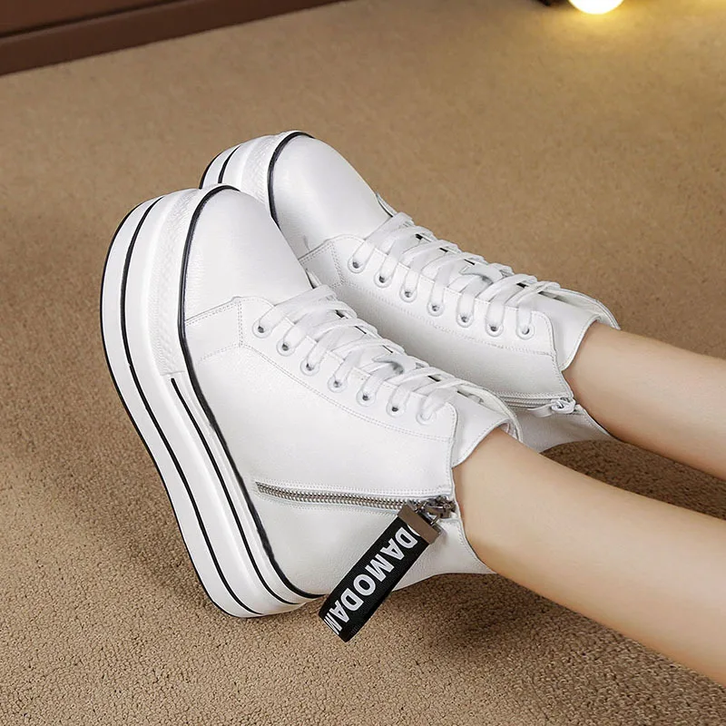

2021 Autumn New Style Women Casual Shoes Platform Sneakers PU Leather Shoes Woman High Top Ankle Boots Tenis Feminino