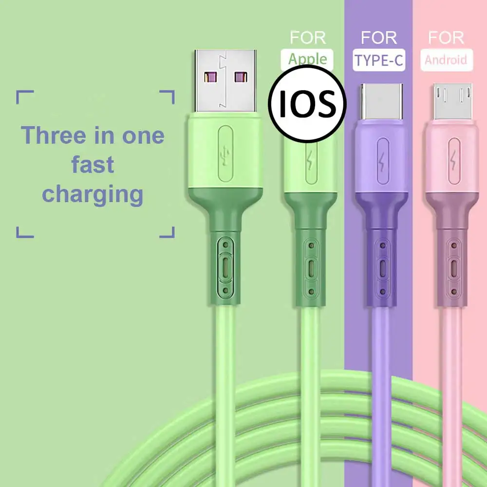 

3 in 1 USB Charging Cable for iPhone 12 8 plus XR Samsung A51 A91 LG Huawei Xiaomi OnePlus OPPO Android Phone USB Charger Cable