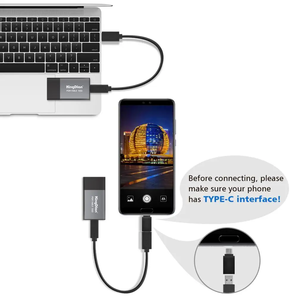 KingDian внешний жесткий диск SSD 120 ГБ 250 500 1 ТБ 2 USB 3 0 твердотельный Тип c Портативный PSSD