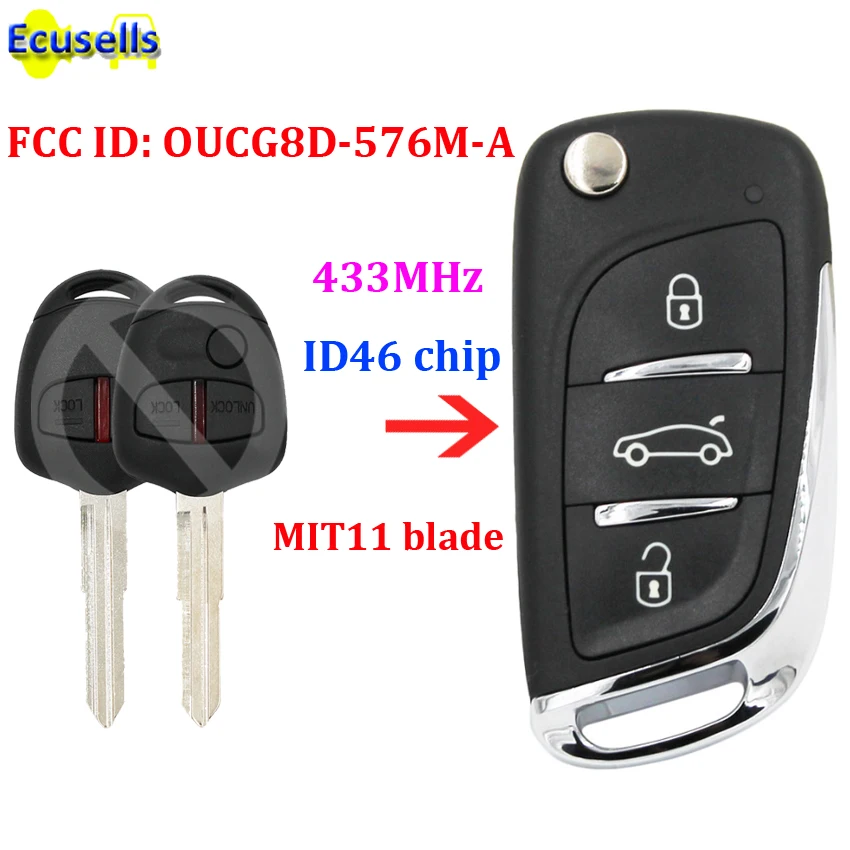 Модернизированный флип-дистанционный ключ-брелок от машины 433 МГц ID46 чип для