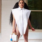 Женская рубашка без рукавов, белая блузка с разрезом, на пуговицах сбоку, лето 2021