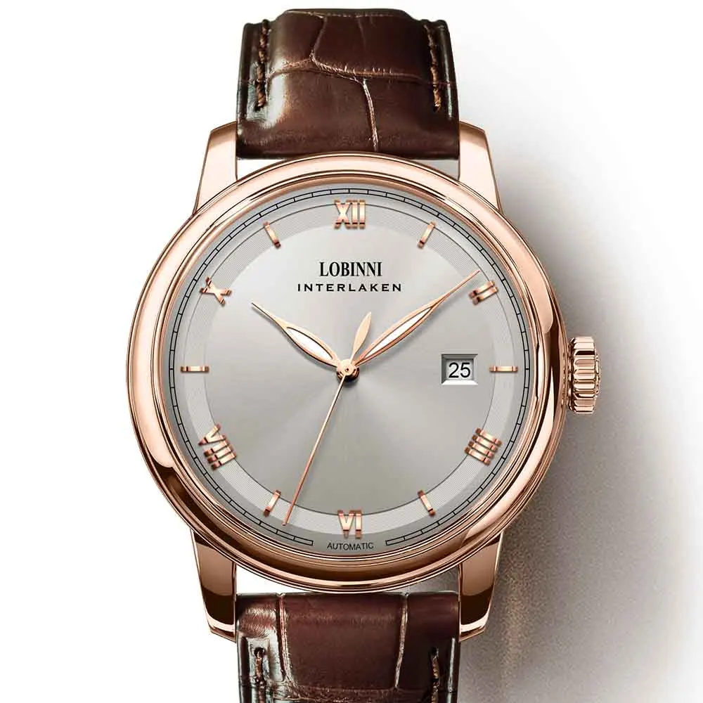 Rose White Brown LOBINNI брендовые роскошные механические часы Мужские автоматические часы мужские s сапфир наручные часы мужские 50 м Водонепроницаемые кожаные Reloj Hombre - Цвет: Rose White Brown