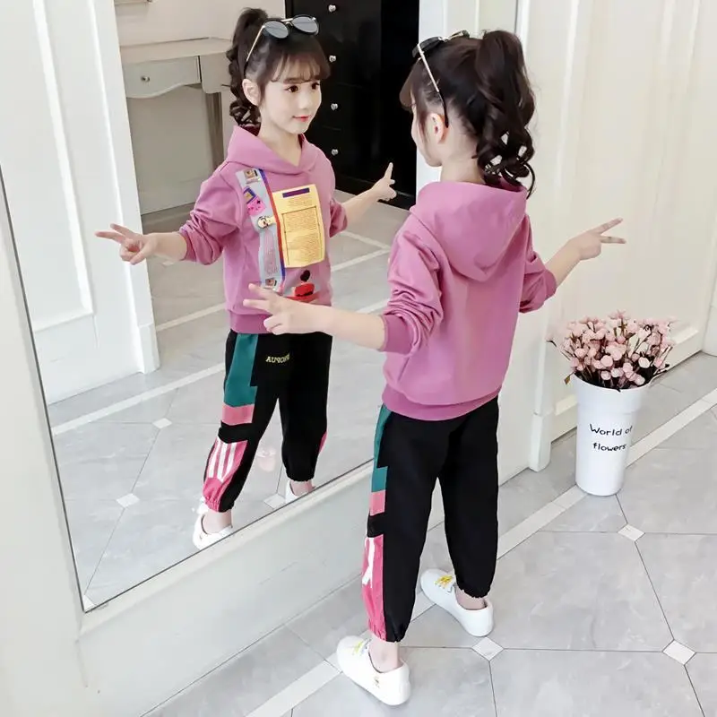 

Kids Girls Spring and Autumn Clothing Set with Hooded 2022 Children's Long Sleeve Sweatshirt+Pants 2pcs 5 7 9 11 13 Years Old