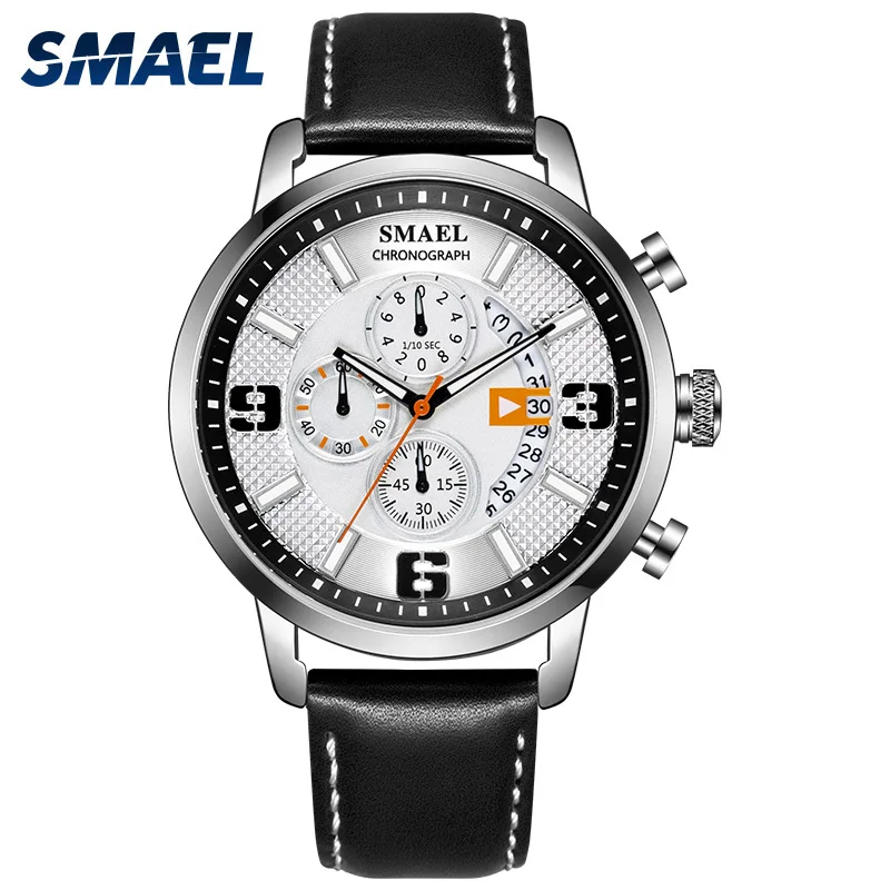 

SMAEL Man Watch Luxury Fashion Waterproof Leather Strap Calendar Casual Quartz Sport Watch Men's Watches Reloj Hombre
