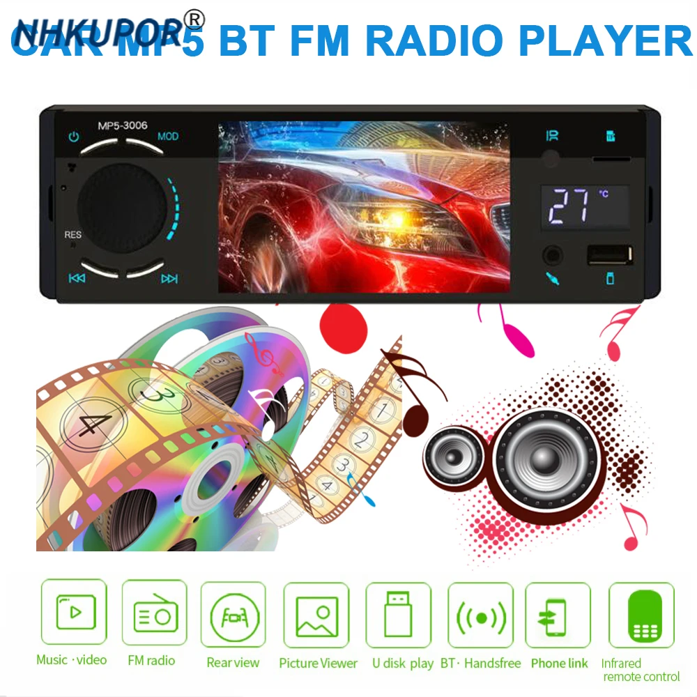 

1 Din автомобильный mp5-плеер, FM-радио, Авторадио, Bluetooth, мультимедийный плеер, USB, AUX, поддержка камеры заднего вида, управление рулевым колесом