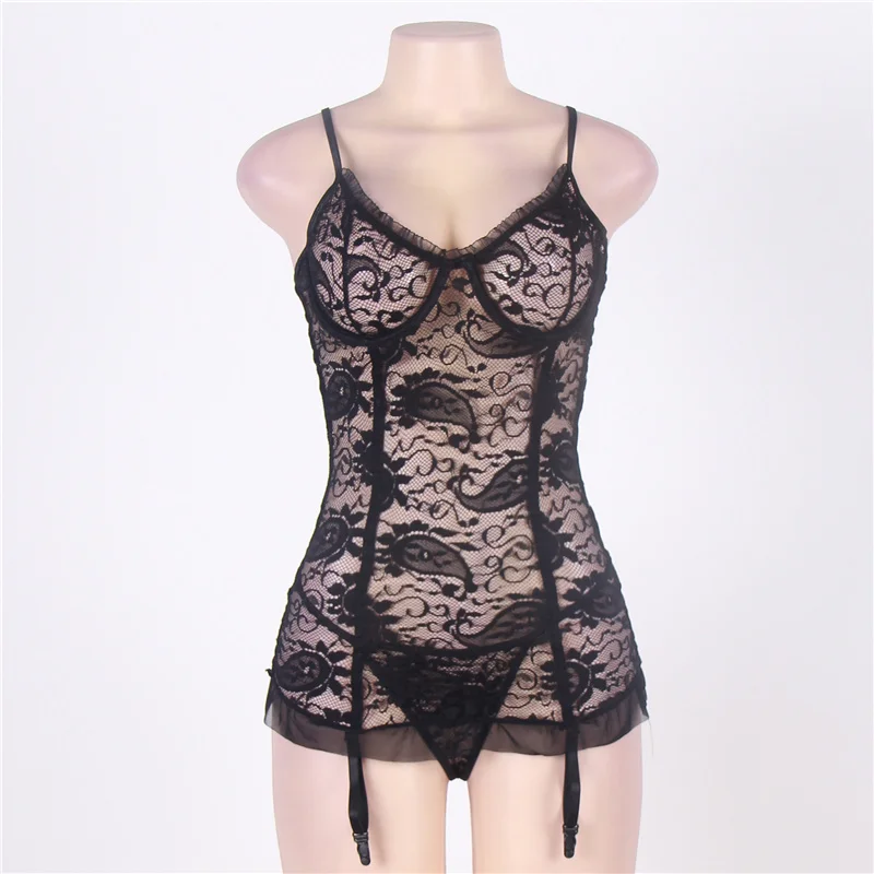 Ohyeahlover кружево Porno Плюс Размер 6XL подвязка Femme Babydoll без кроп черная Цветочная сетка Chemish сексуальное женское белье RM7296