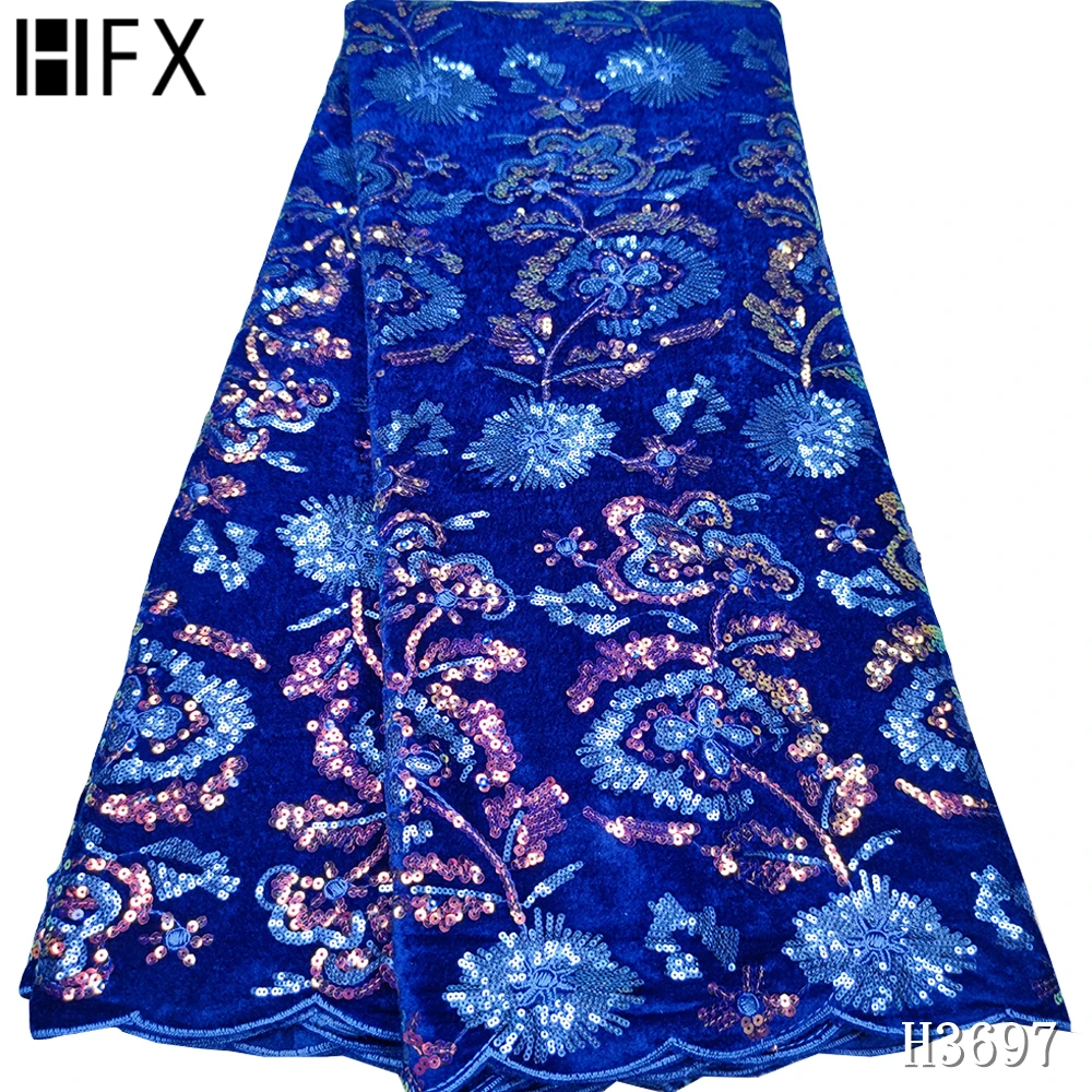 

HFX 2020 High Quality African nigerian Lace Fabric velvet lace fabric with sequins Embroidered Lace Fabric for party dress H3697