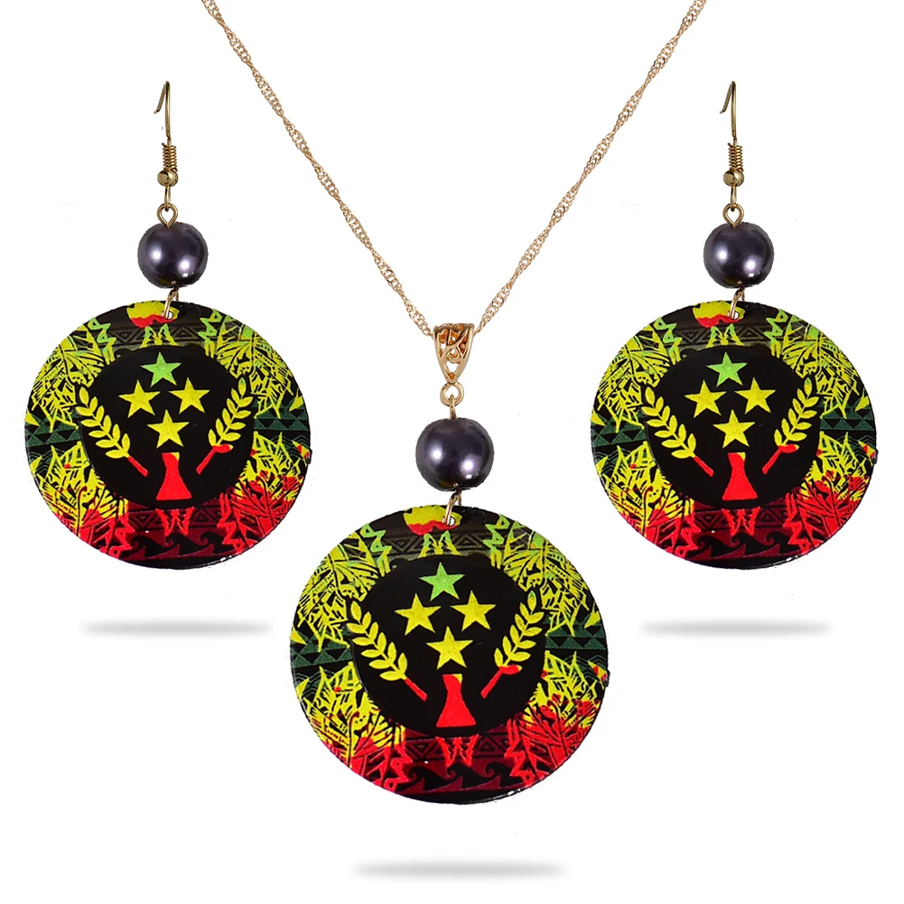 

Hawaiian Fashion Polynesian Trendy Jewelry Sets Wholesale Women Marshall Circular Flag Earrings Necklaces Set Beach Accessories