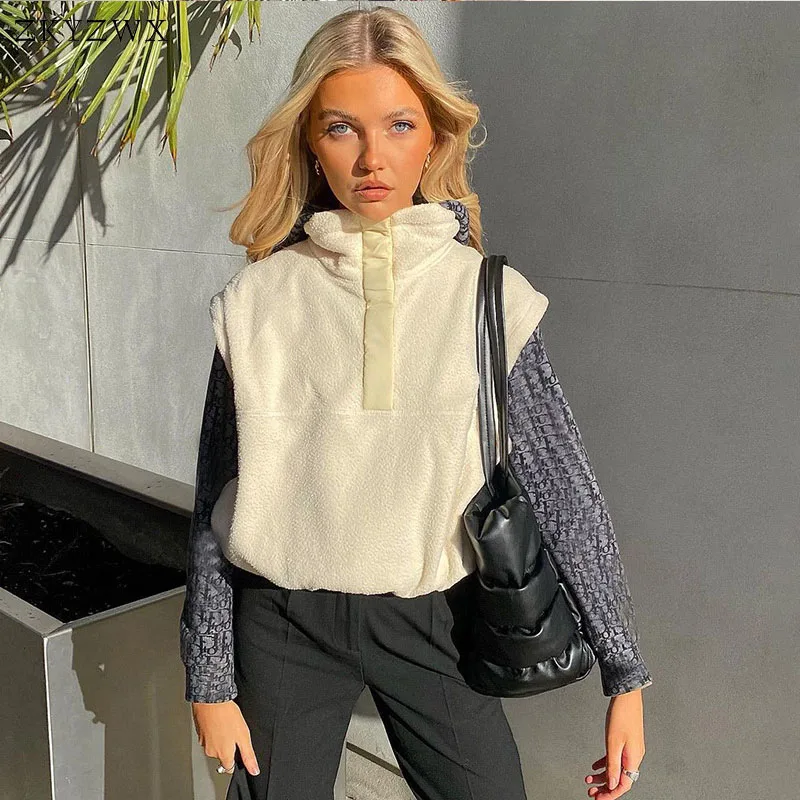 

Tank Tops 2021 Fall Sweatshirts for Women Thick Plush Y2K Fashion Sexy Sleeveless Button Streetwear Outfits