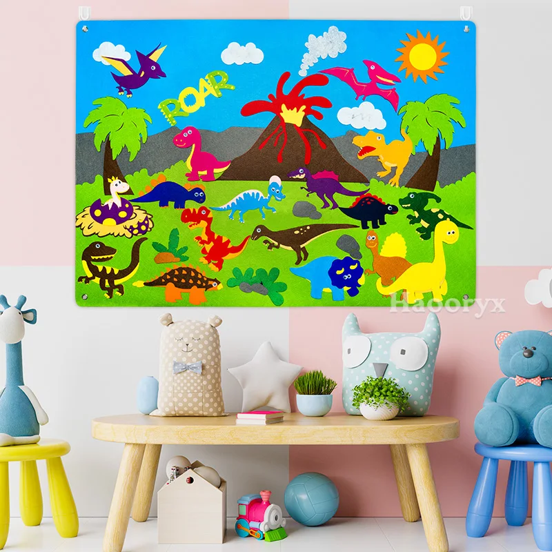 

37Pcs Dinosaur Felt Board Stories For Kids Party Wall Supplies DIY Decor Studyroom Children Early Education Game Ornament Gift