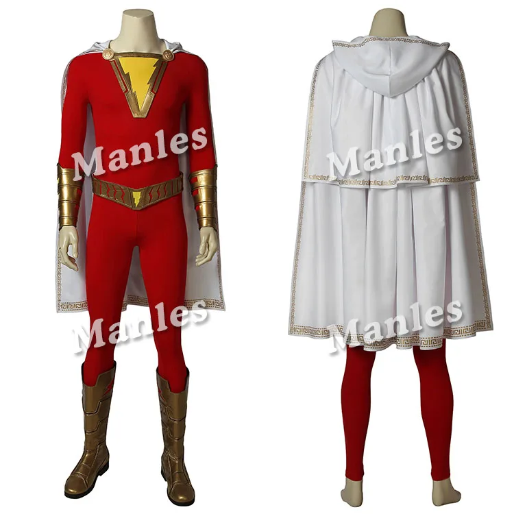 Костюм капитана Марвел шазама для косплея, комбинезон Billy Batson, плащ Zentai, Супергерой, реквизит для взрослых, наряд для вечеринки на Хэллоуин